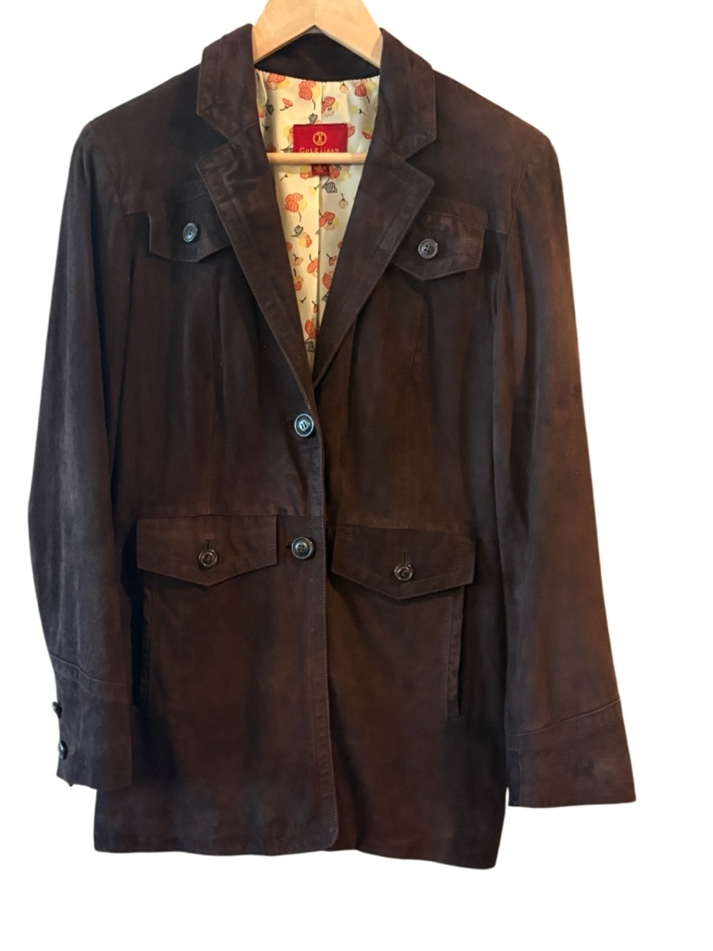 Cole Haan Brown Leather Jacket Blazer Style Size S Button Front Classic - Picture 2 of 16